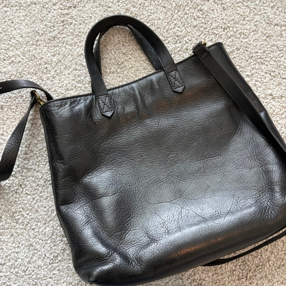 Madewell Zip Top Transport Crossbody Tote Bag Black Leather Minimalist Casual - Picture 5 of 11